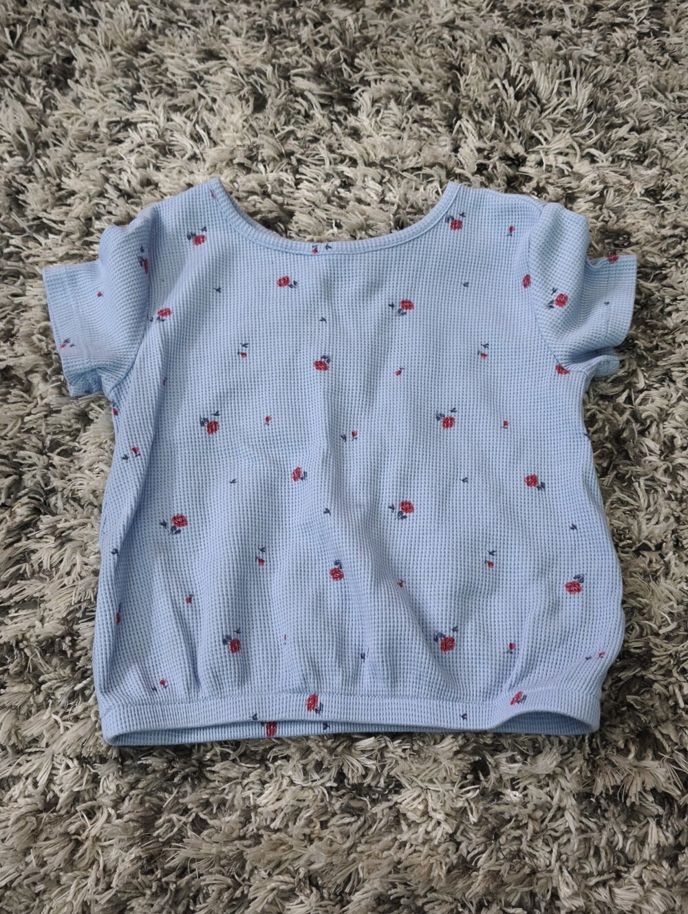 Carter’s Girls 6 6X Blue Floral Waffle Knit Short Sleeve Top